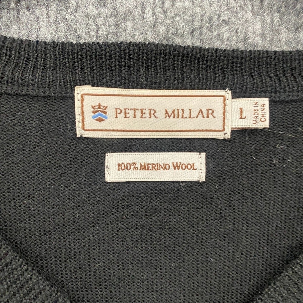 Peter Millar Sweater Mens L Black Merino Wool V-Neck Academia Casual Prep Office - Picture 5 of 7